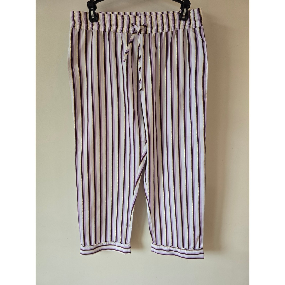 BURU Womens Purple Gold Metallic Striped Cropped Pants Elastic Waist Medium